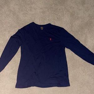 Men’s navy blue polo long sleeve tee shirt Size L